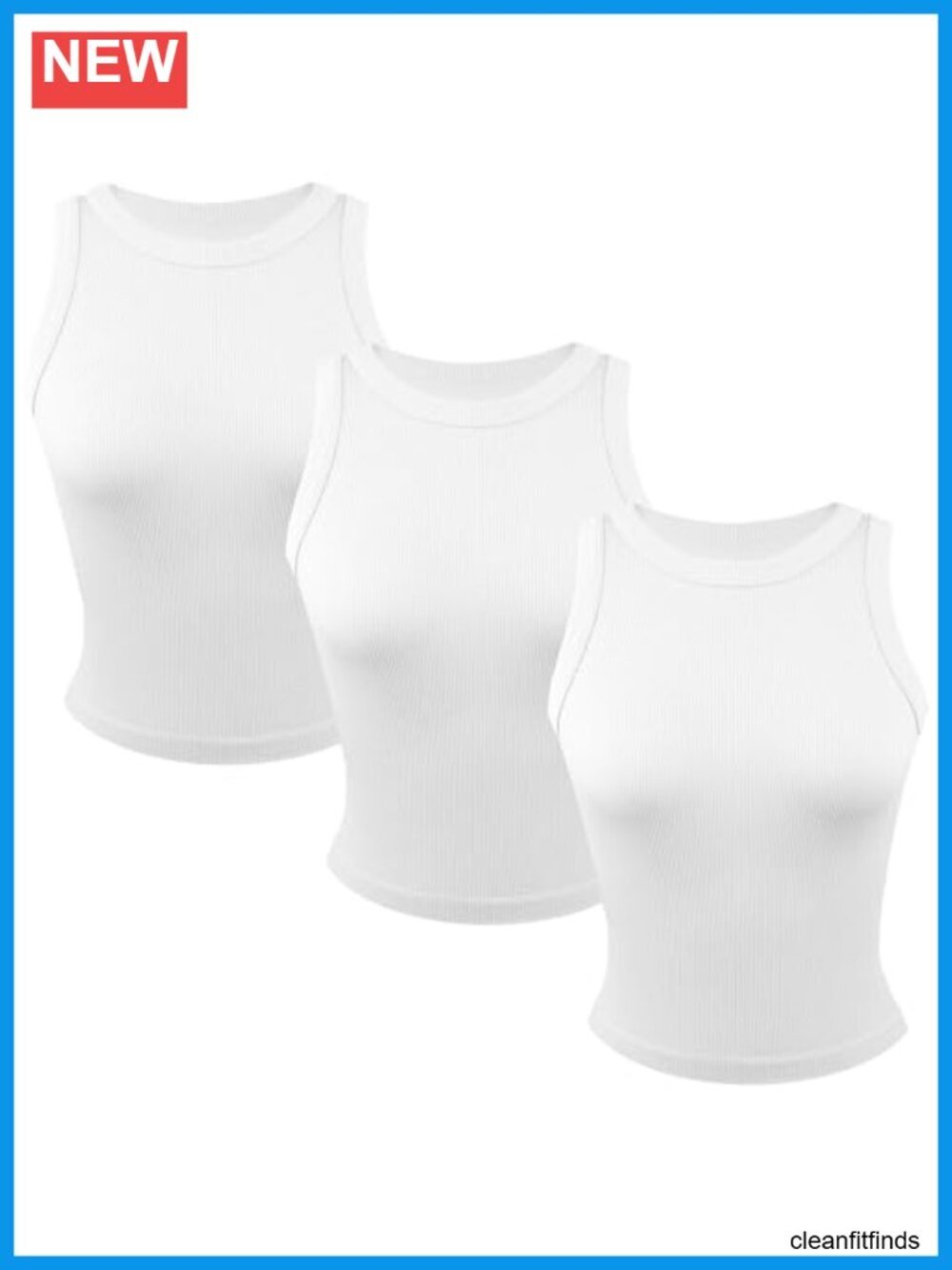 3 Pack Stretch Tank Tops, Ribbed Crew Neck Womens Workout Yoga Tanks